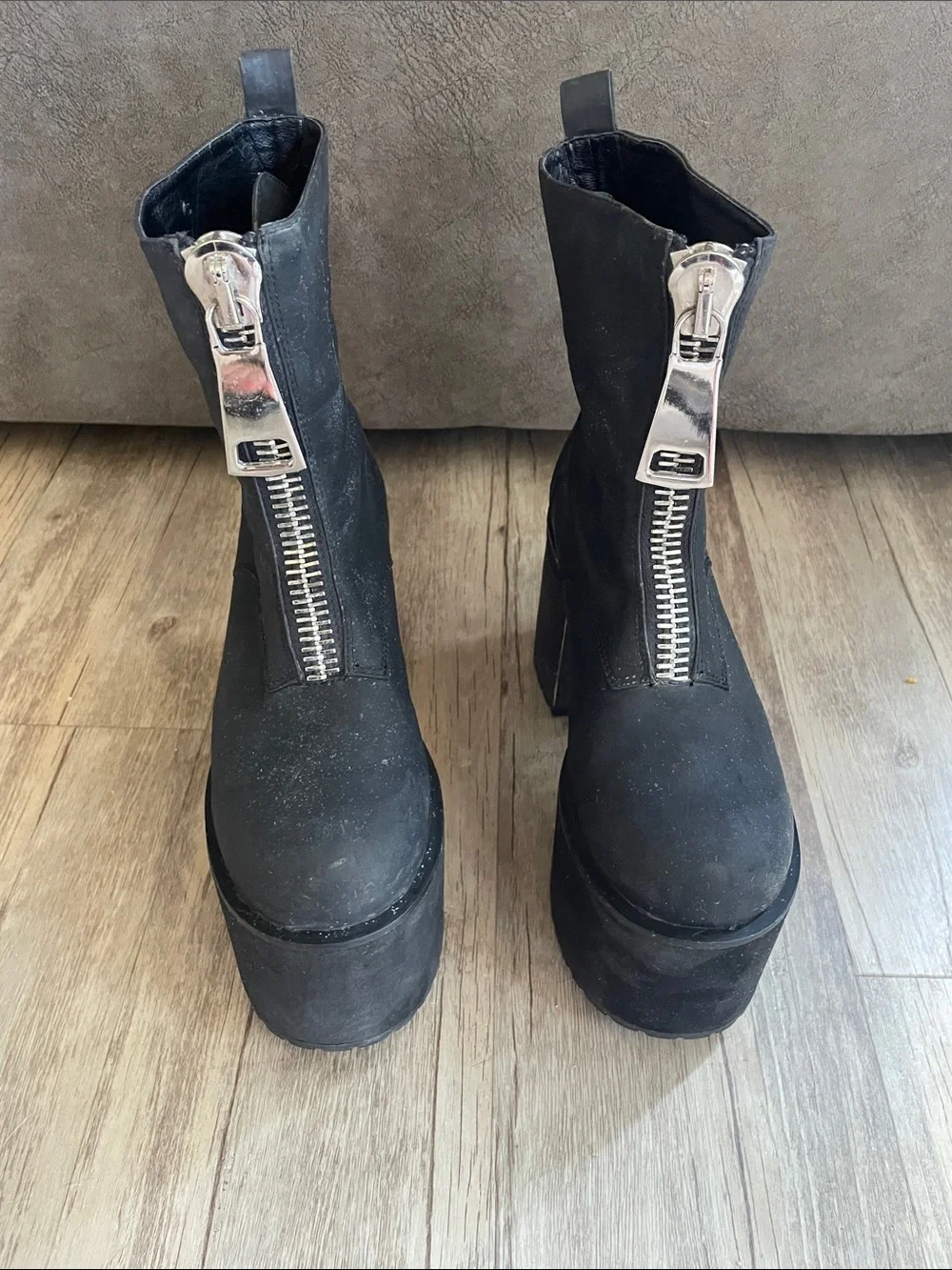 Current Mood Dolls Kill Platform Heeled Zipper Boots In Black
